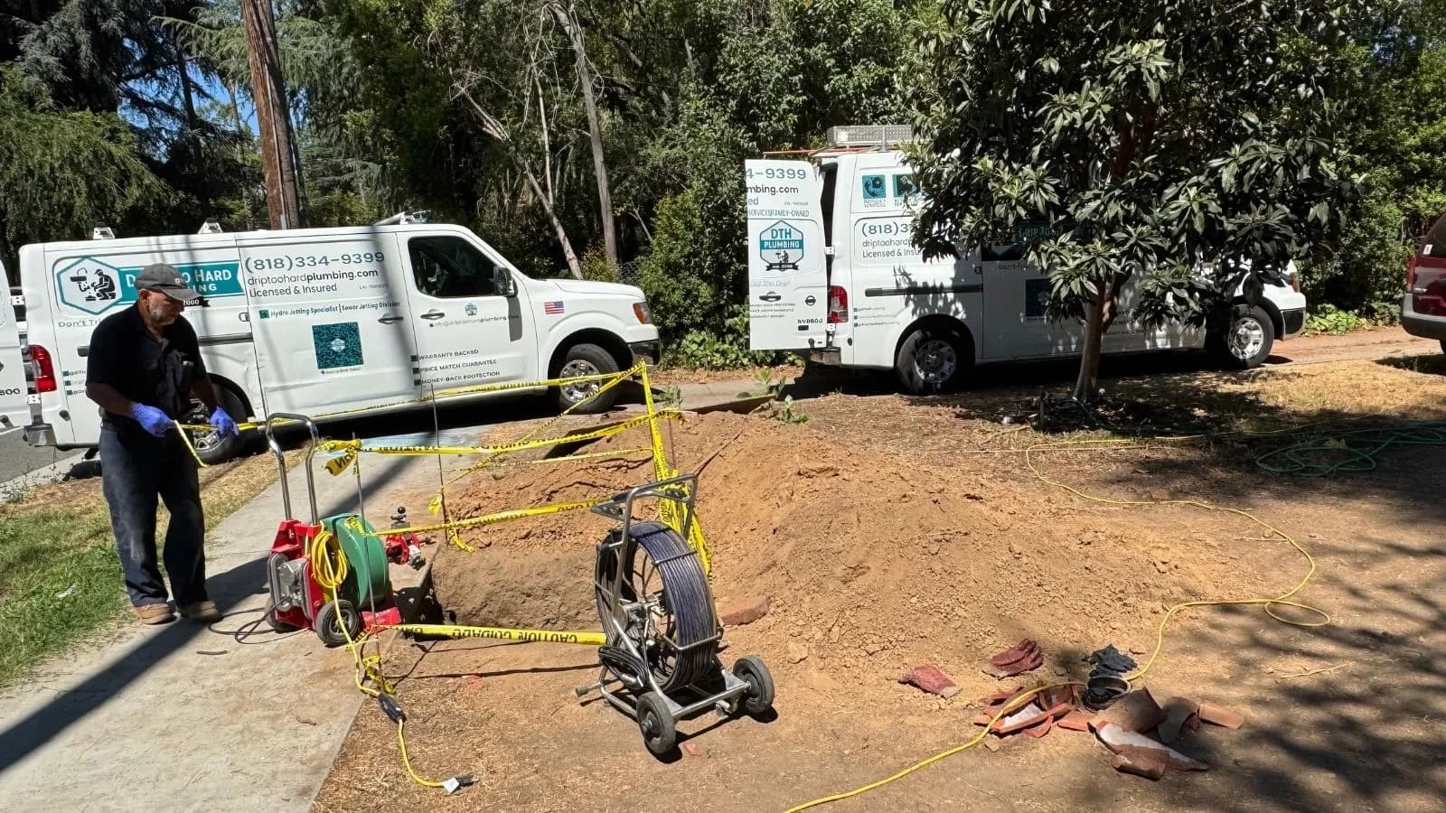 Drip Too Hard Plumbing team performing sewer line replacement in Altadena