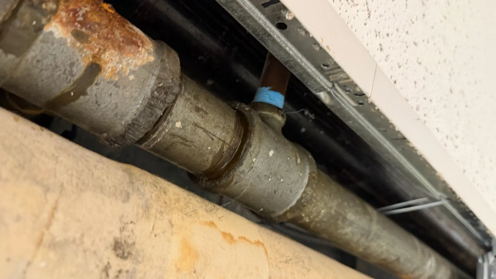 Damaged 2-inch commercial water line before repair in Burbank