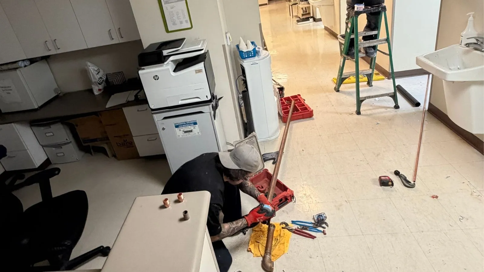 Burbank commercial water line repair area before cleanup