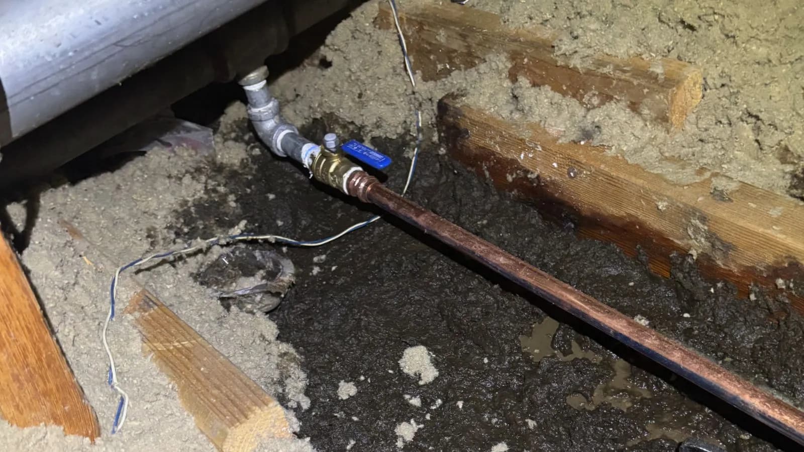 Burbank crawl space water line after repair – new copper replacement with full‑port valve
