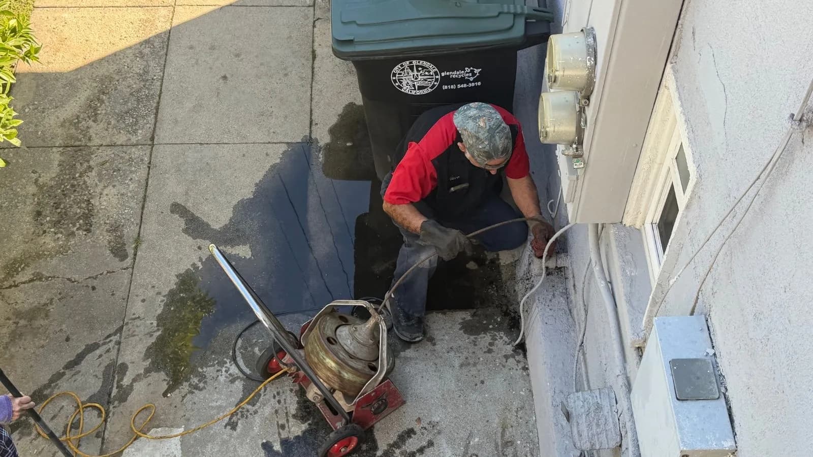 Professional drain cleaning in Glendale using mechanical drain equipment near Glenoaks