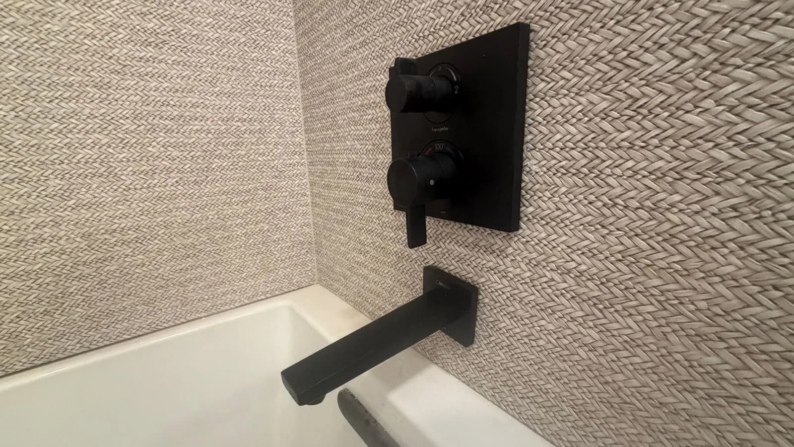 Hansgrohe shower valve and trim installation in Glendale bathroom