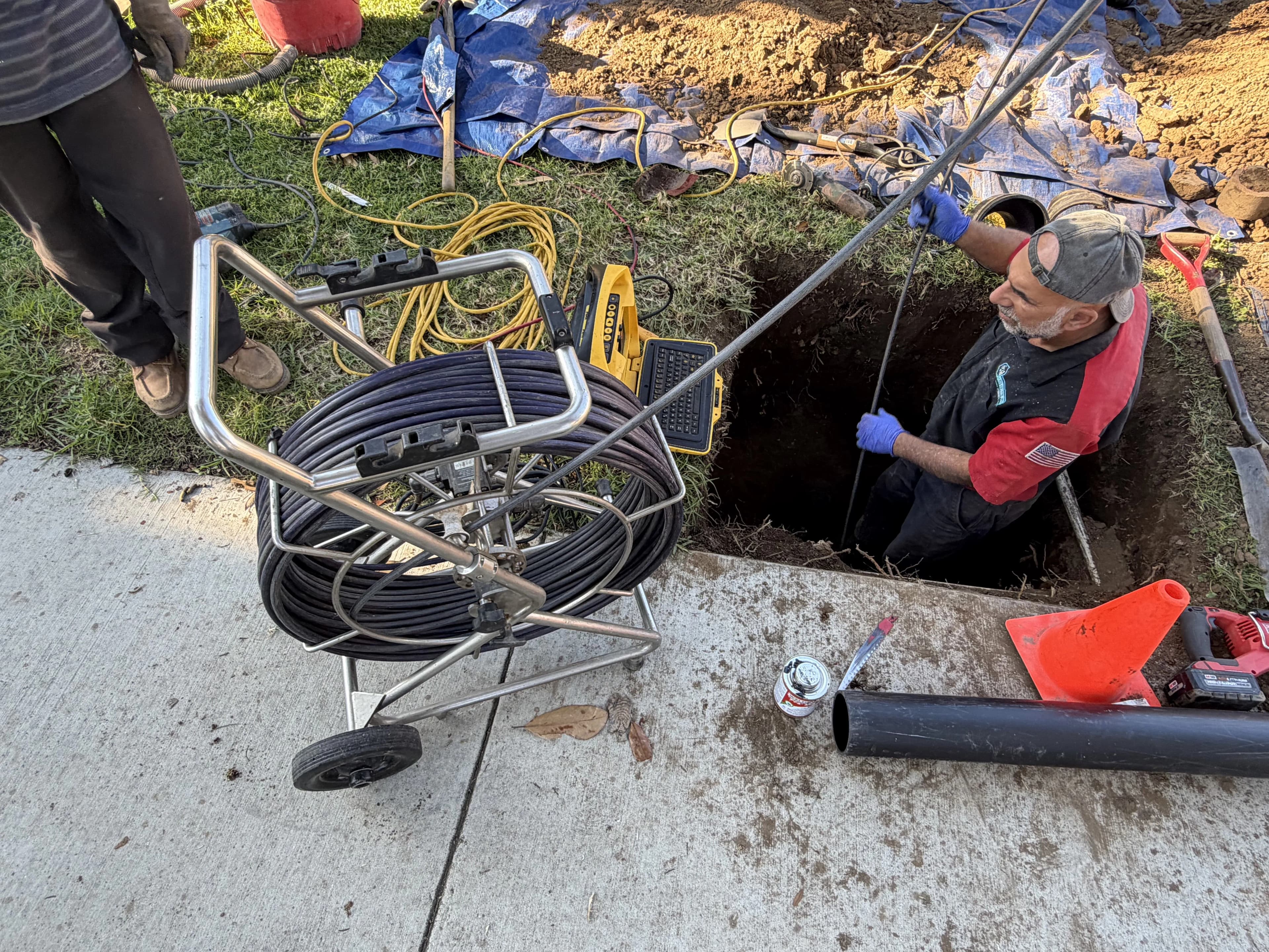 Sewer camera inspection showing root intrusion inside Glendale sewer line