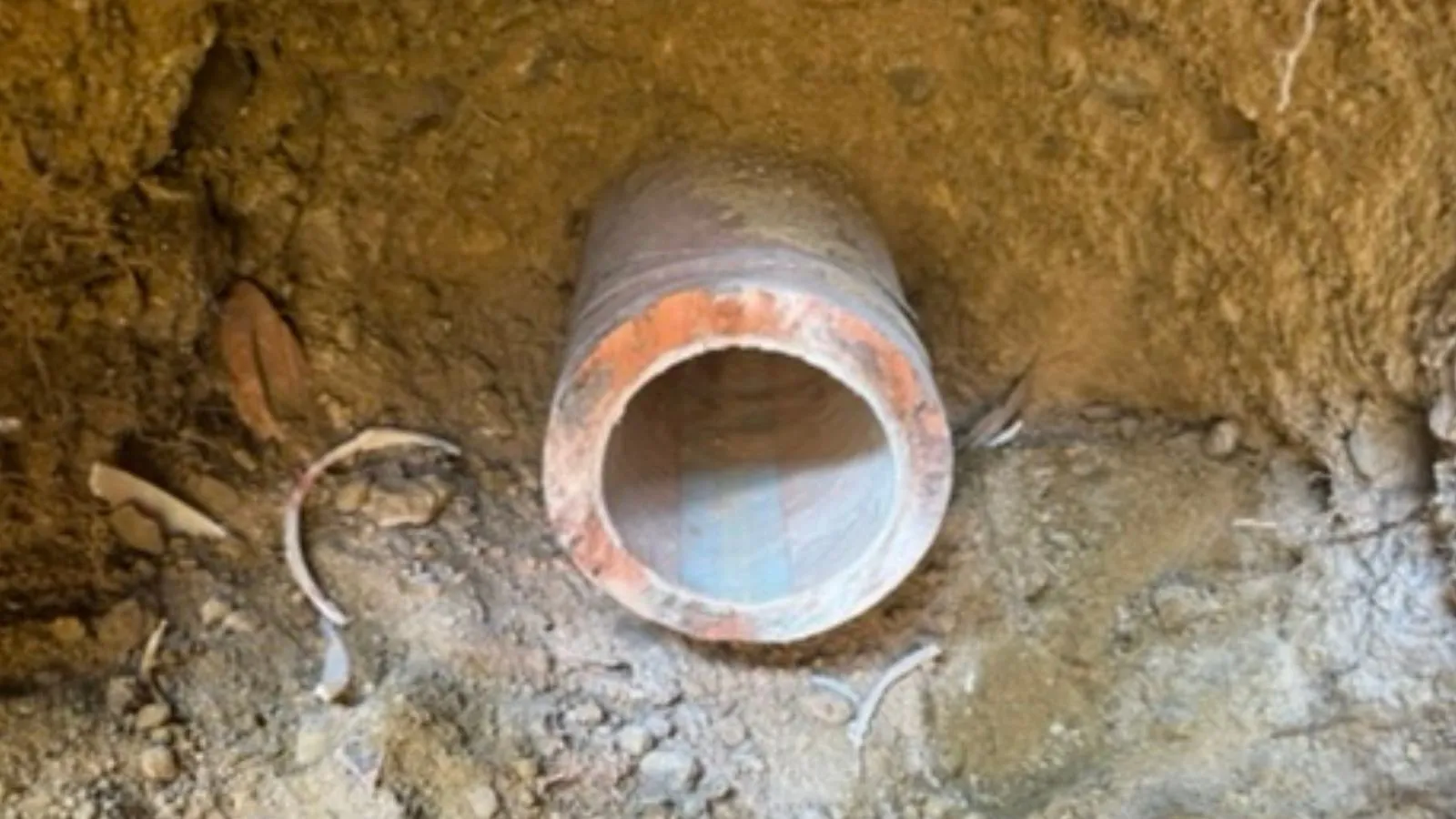La Crescenta sewer line prepared for liner installation – exposed pipe opening ready for trenchless lining
