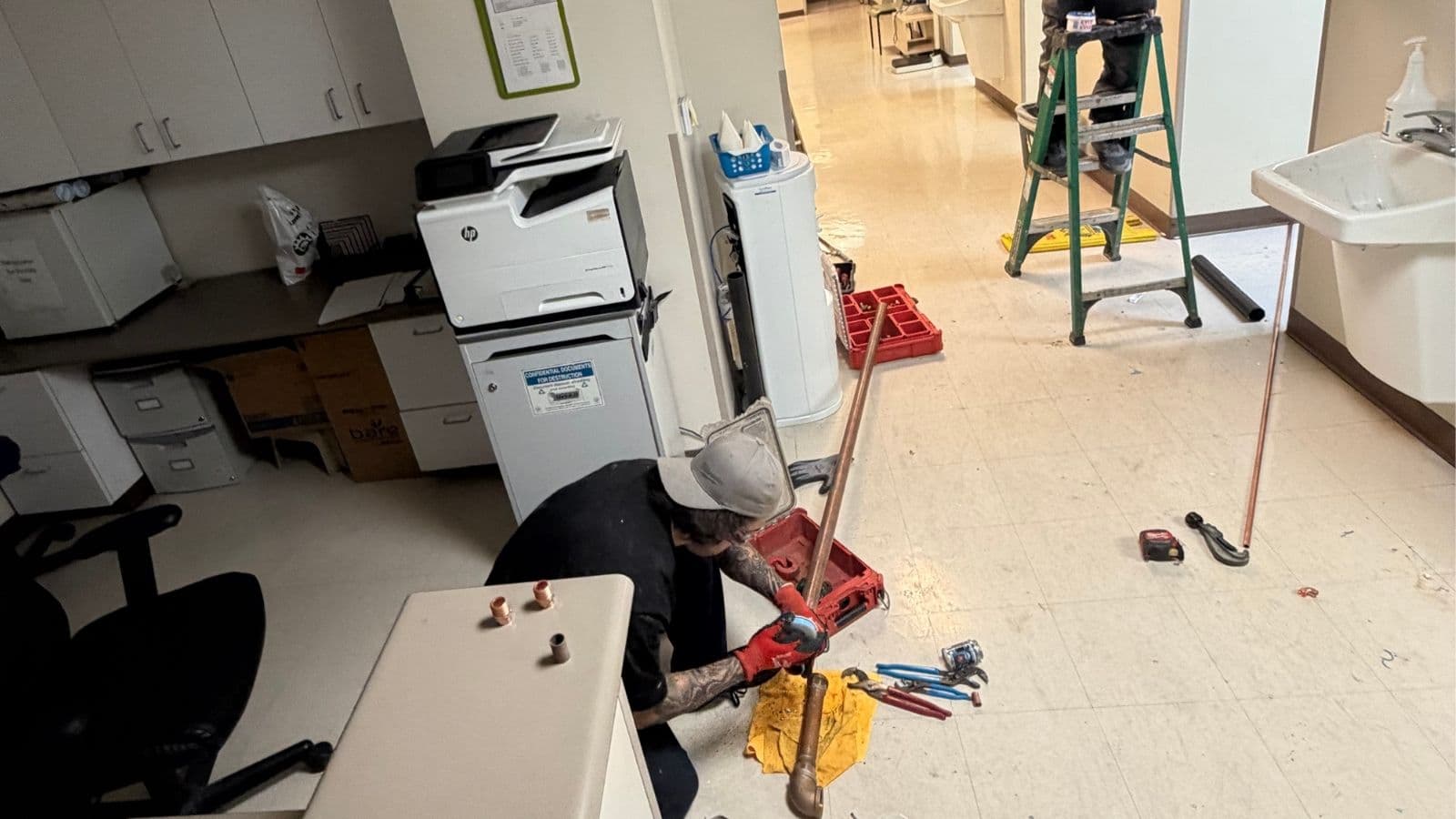 Burbank commercial water line repair area before cleanup